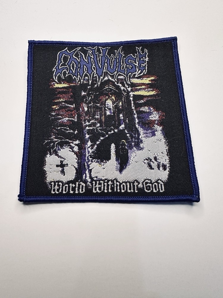CONVULSE, WORLD WITHOUT GOD, BLUE BORDER, 4X4 INCHES, WOVEN PATCH