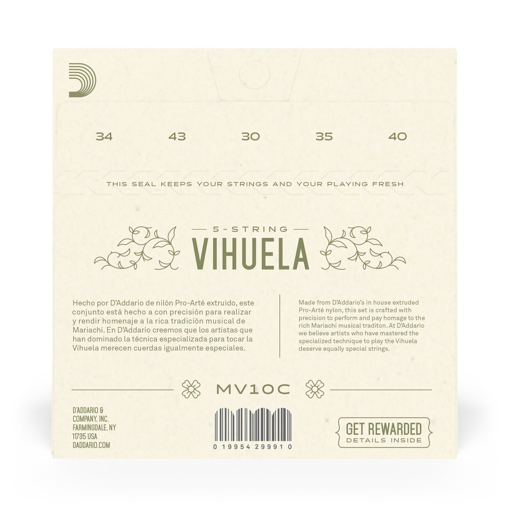 D'Addario Vihuela Strings 3 Sets Hard Tension MV10C
