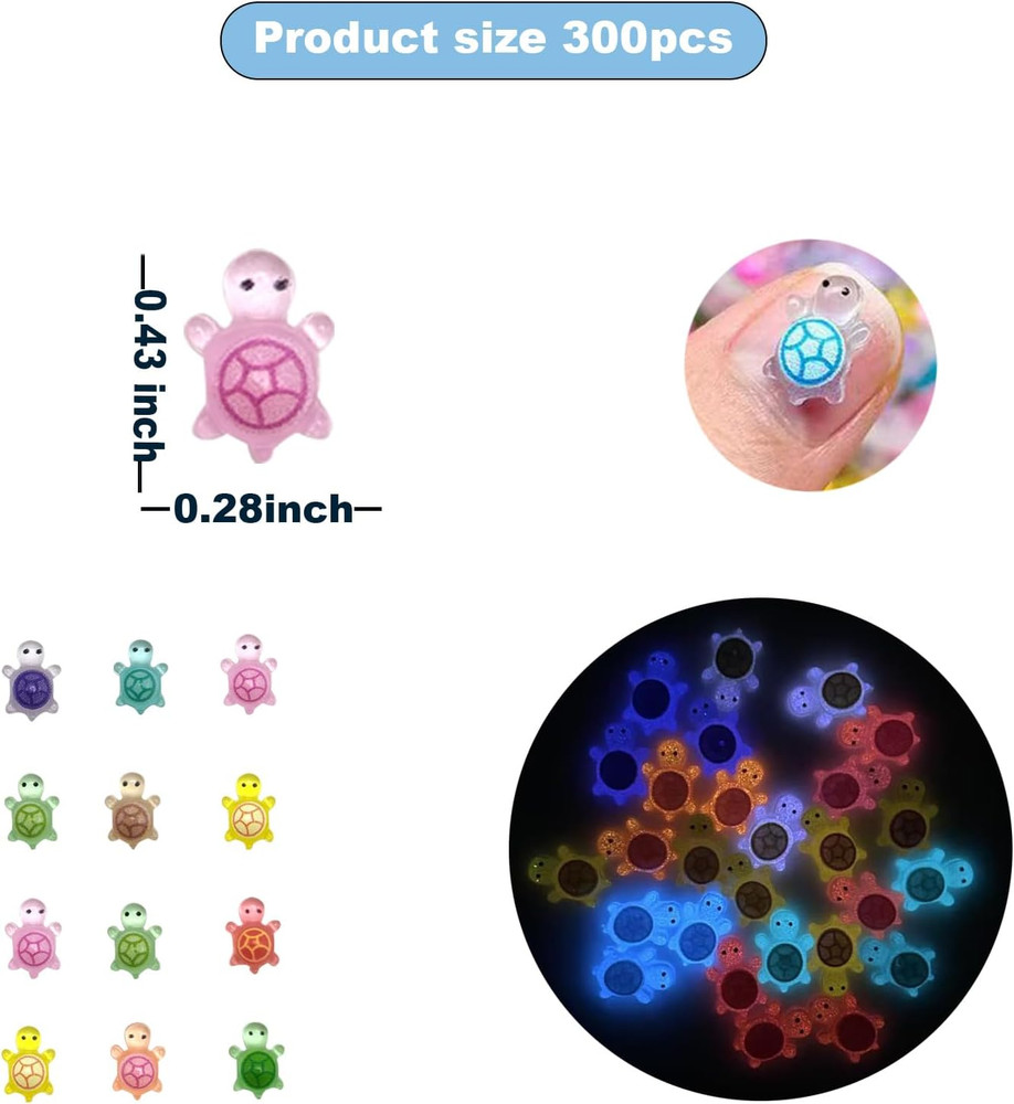 300Pcs Mini Resin Animals Turtles, Luminous Mini Animals Figurines Tiny Figures