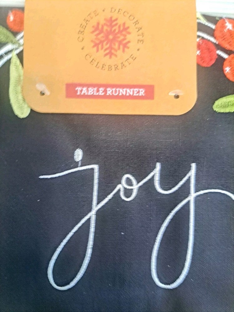 Joy & Wreath Table Runner 14" X 72" CREATE . DECORATE . CELEBRATE 100% Polyester