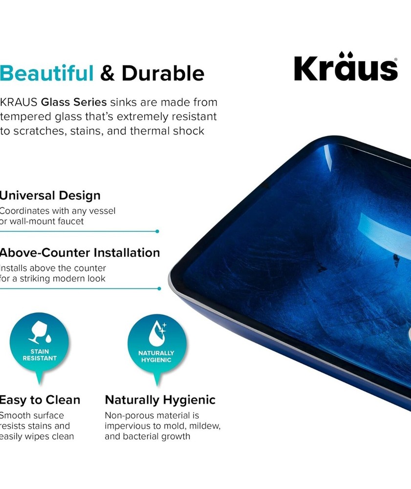 Kraus GVR-204-RE-CH Tempered glass/Solid brass Above counter Rectangular...