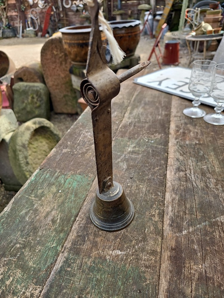 Antique Bell Door Spring Pull Brass With Wall Spike
