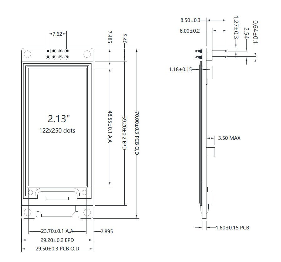 Black 2.13 inch e-Paper Display Module for Arduino,Raspberry Pi