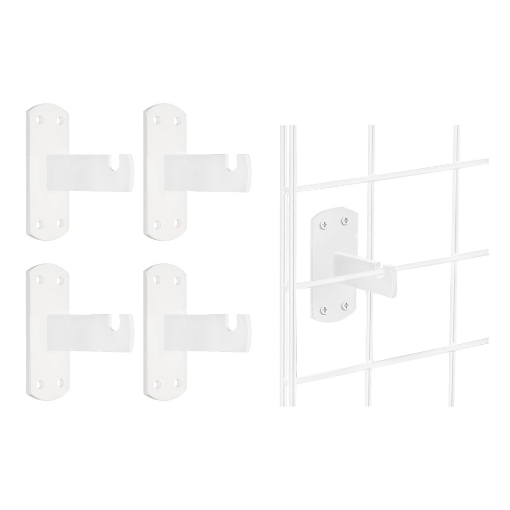 4 PCS Gridwall Mount Brackets Grid Slatgrid Panels White Shelf Hook