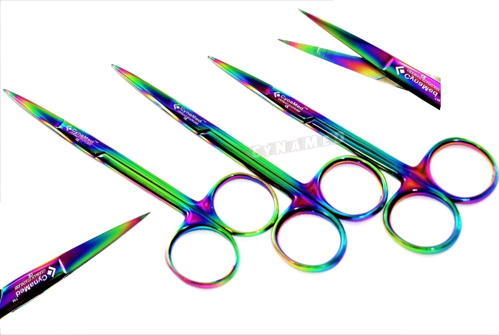 5 GERMAN IRIS MICRO DISSECTING SCISSORS STRAIGHT 4.5" MULTI RAINBOW TITANIUM