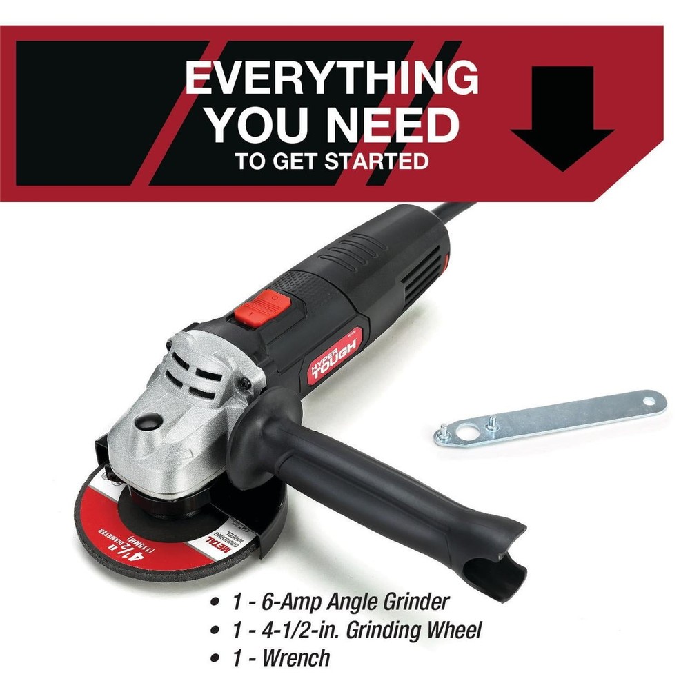 Hyper Tough 6 Amp Corded Angle Grinder with Handle, Adjustable Guard
