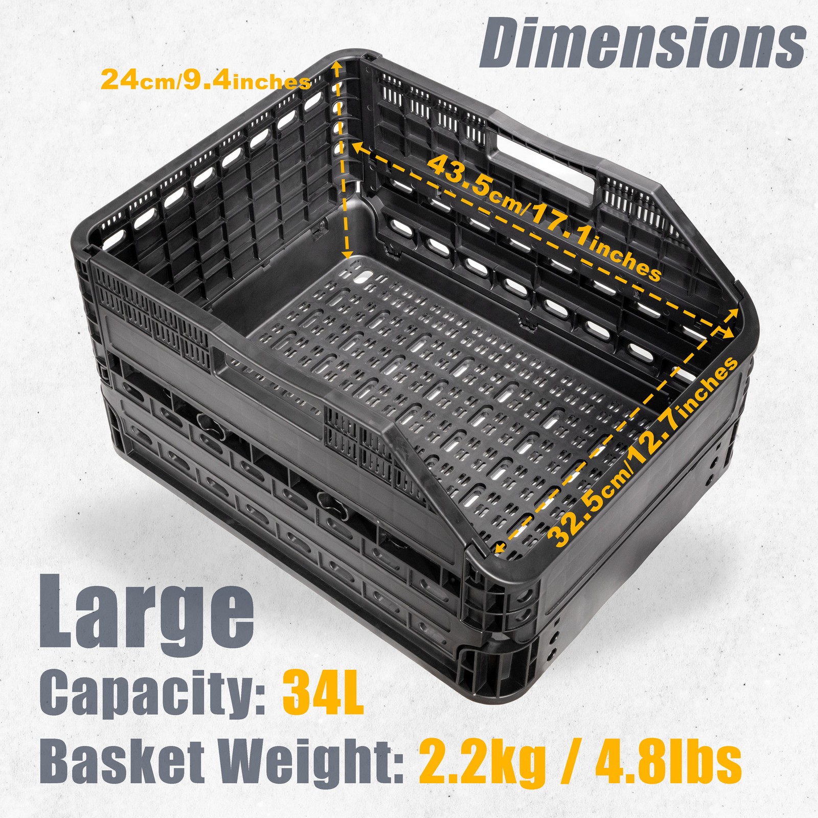 CyclingDeal Bike Bicycle Foldable Rear Basket Storage 34L Large Capacity