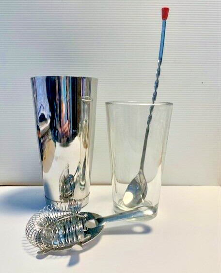 BAR MARTINI COCKTAIL SHAKER SET, Boston Shaker Bar Spoon Hawthorne Strainer