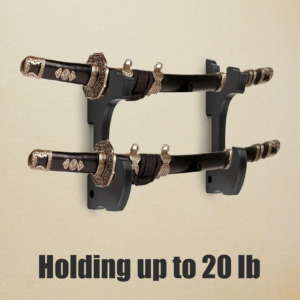 Adjustable 2-Tier Samurai Sword Holder Wall Mount - Japanese Weapon Rack