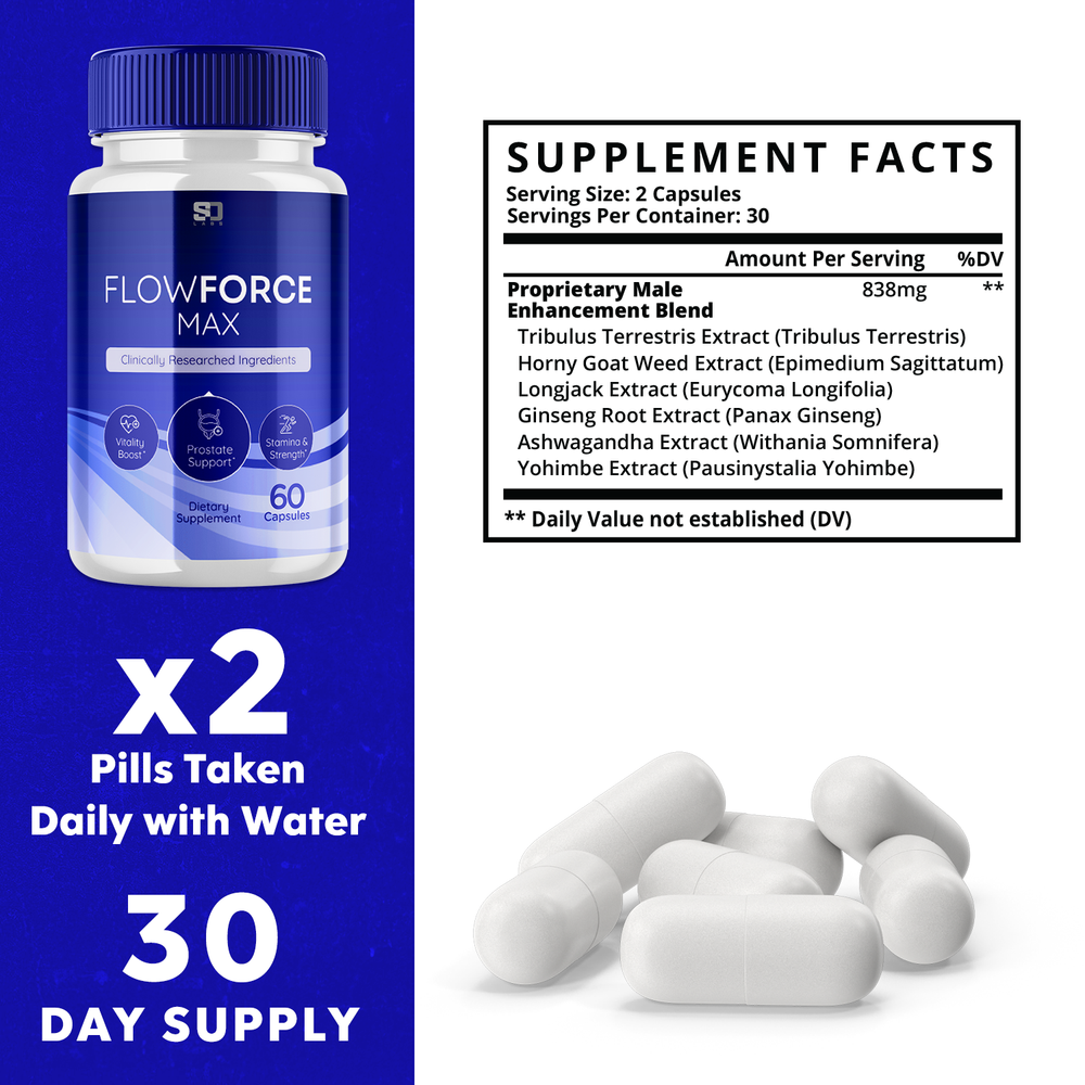 (2 Pack) FlowForce Max, Flow Force Max Male Vitality Supplement (120 Capsules)