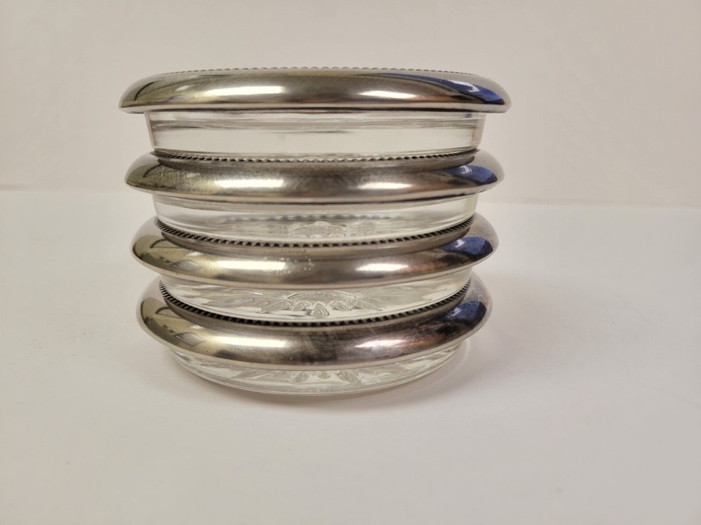 Vintage Silver Plated and Glass Coasters