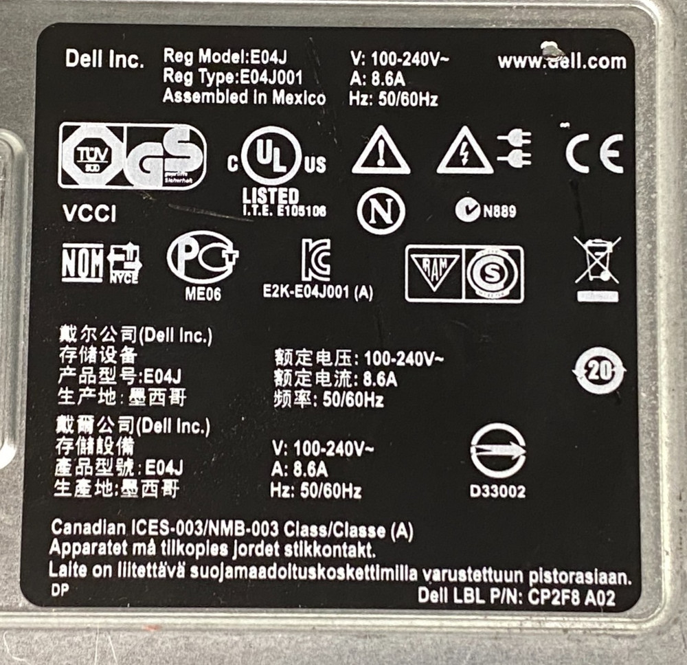 Dell EqualLogic PS4100 Storage Array, No Drives, 2x Controller Modules w/ Cord