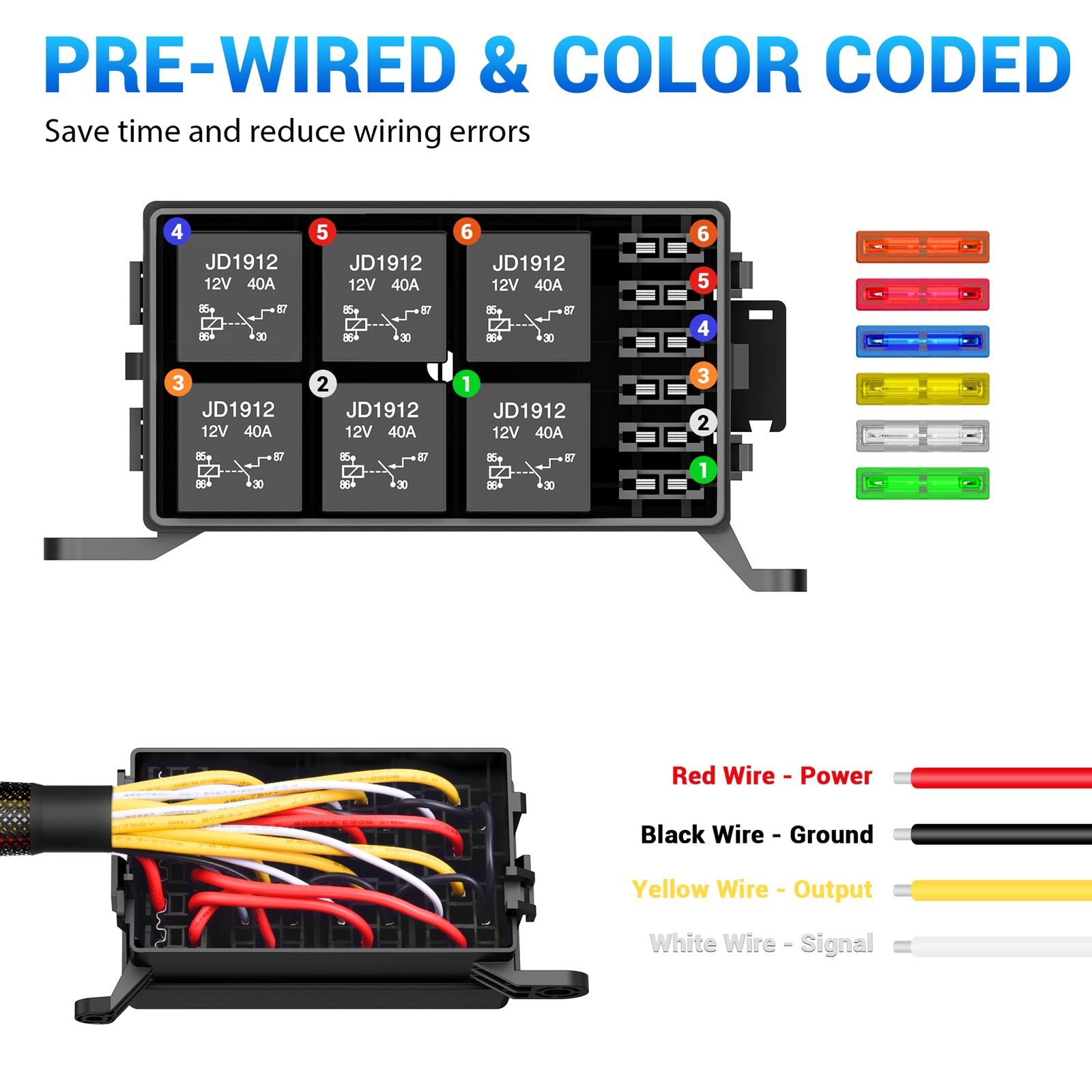 Universal 12V Waterproof Automotive 6 ATO Fuse Relay Box Block w/ Harness Marine