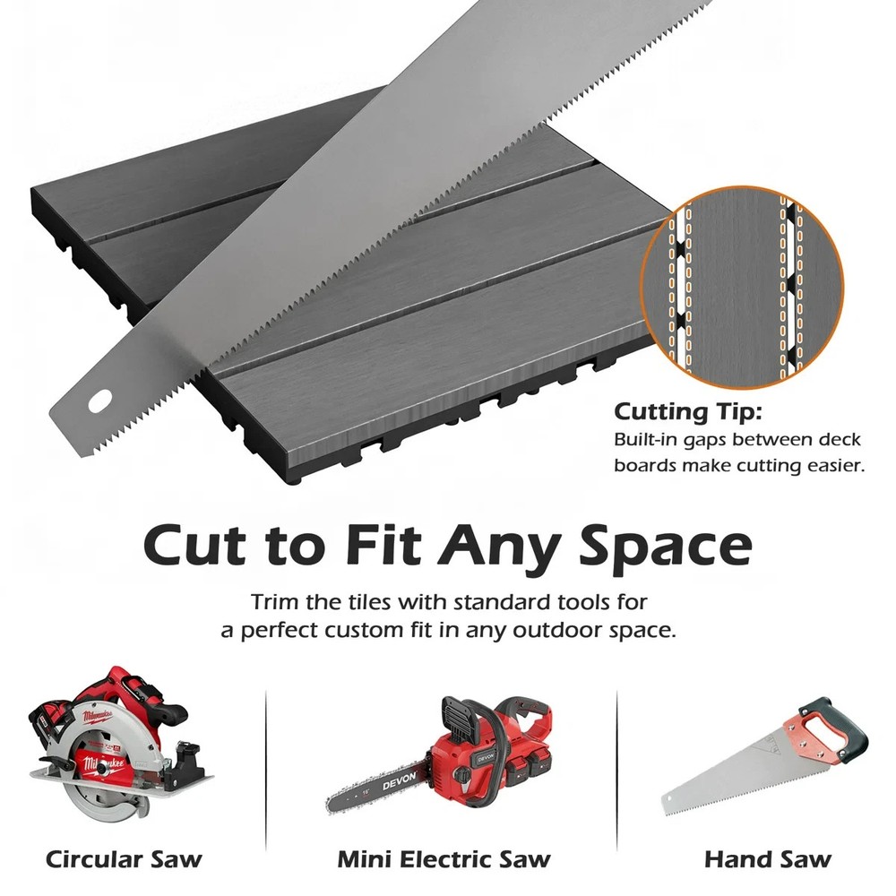 27Pcs HDPE Interlocking Deck,Waterproof Snap-Together w/Drainage Design,Grey