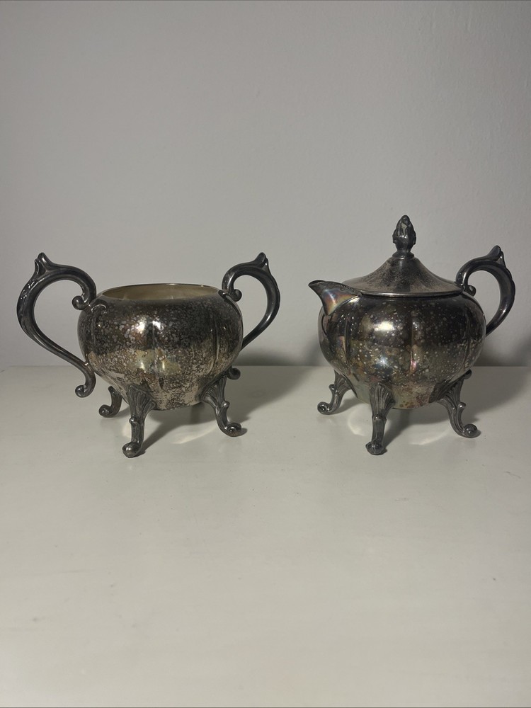 Vintage Sheridan Silver on Copper  Sugar and Creamer Set with Tray