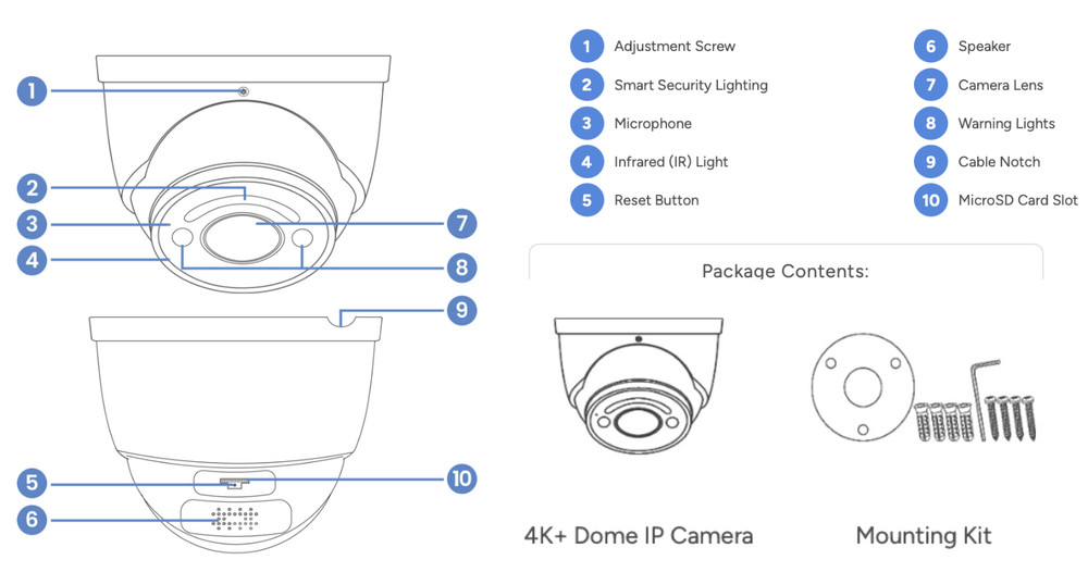 Lorex E910DD 4K +Ultra HD AI PoE IP Wired Dome Security Camera Smart Lighting ⭐️