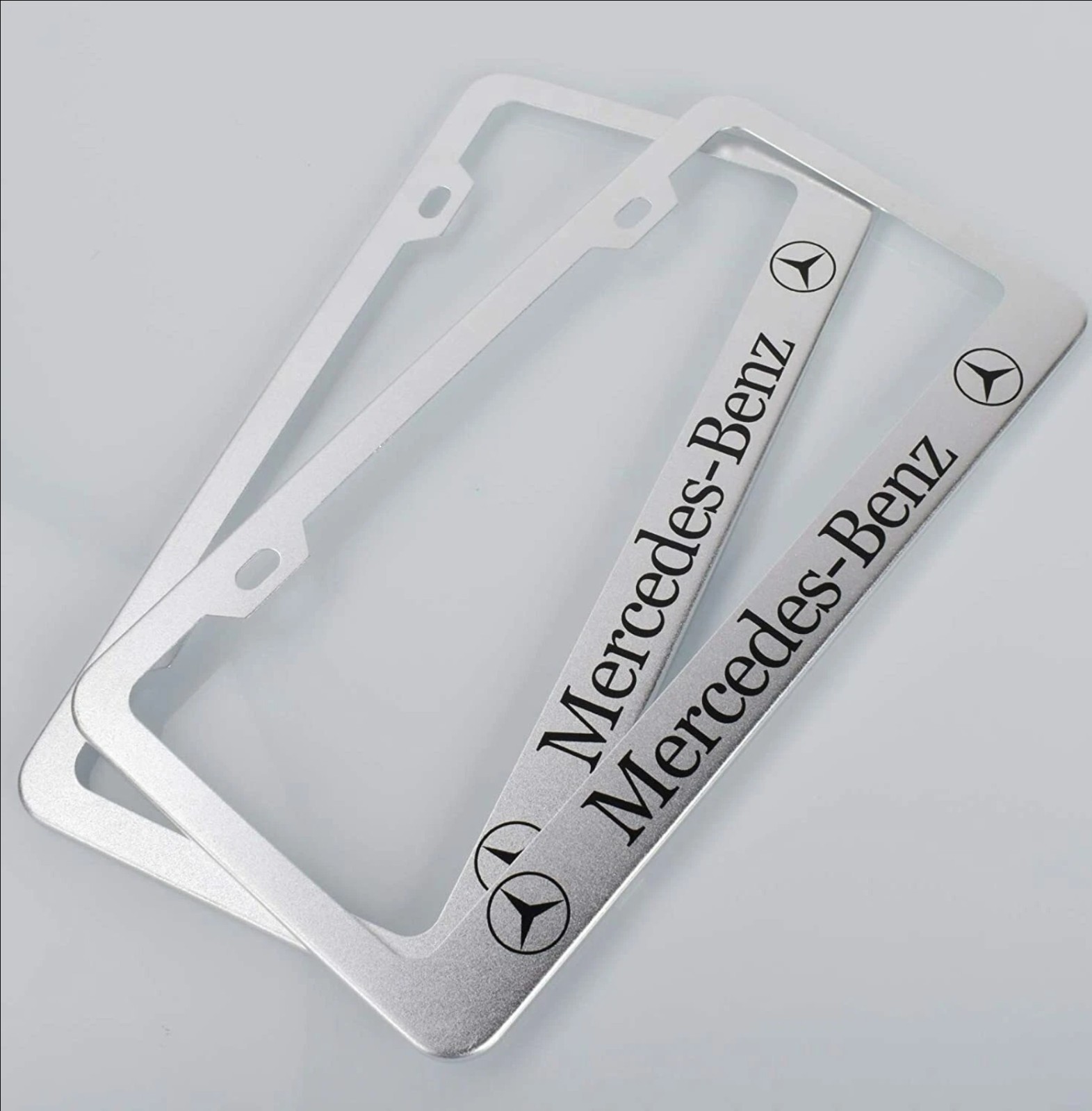 2 pcs -Mercedes Benz- Silver Stainless Steel License Plate Frame
