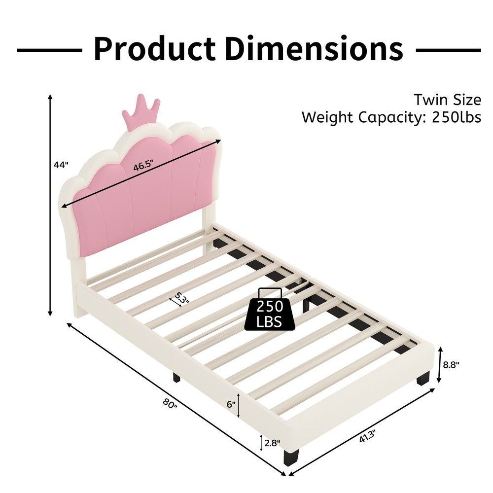 Twin/Full Size Bed Frame PU Upholstered Platform Bed with Headboard US