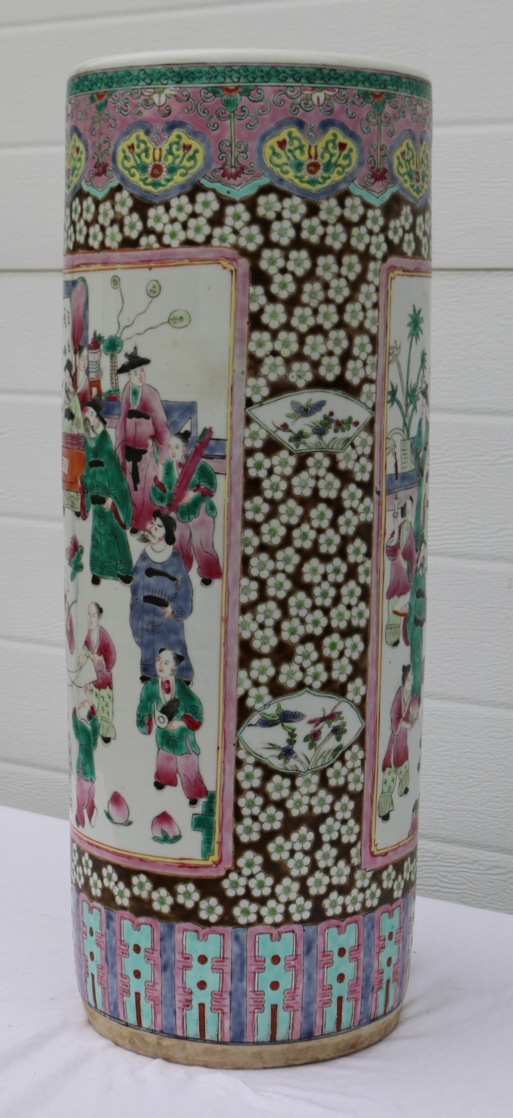 Vintage Large Mid Century Famille Rose Porcelain Umbrella Stand 24"
