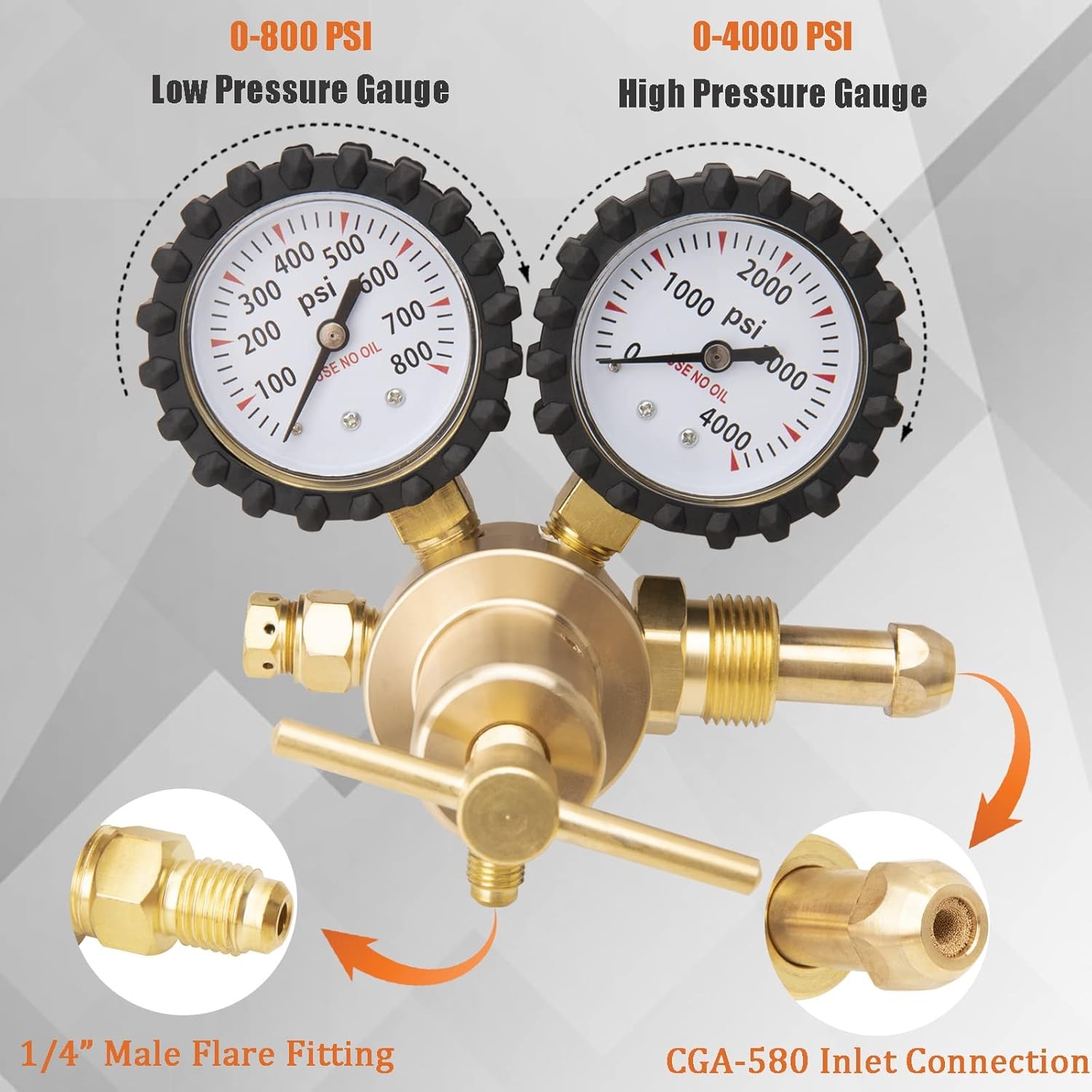 Nitrogen Gas Regulator 0-800 PSI Delivery Pressure with 80inch Hose CGA580 New
