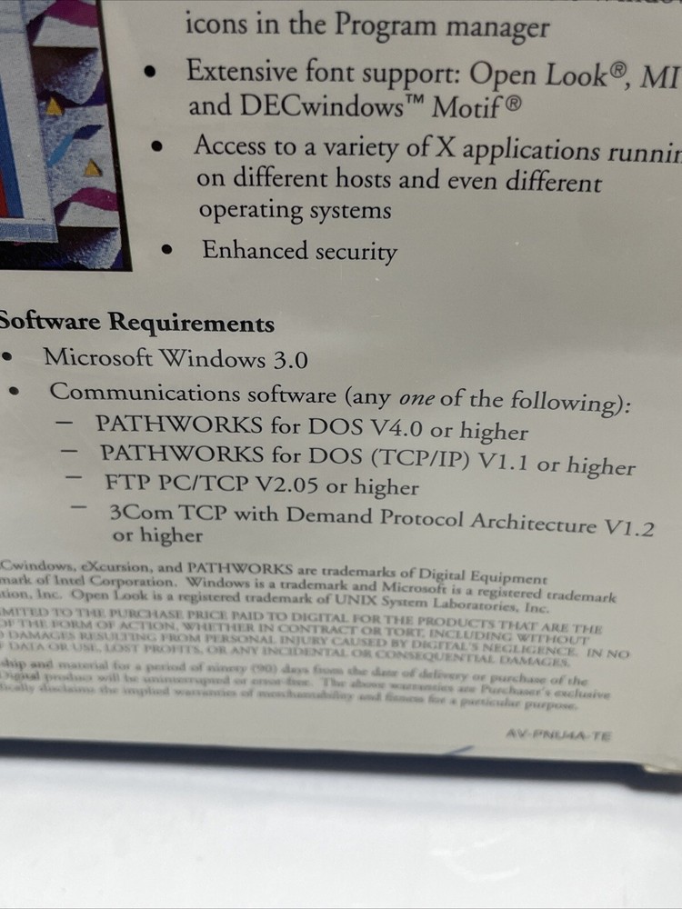 Excursion Digital Vintage Software For Windows Server 1992 DECnet MIT X Ver 11