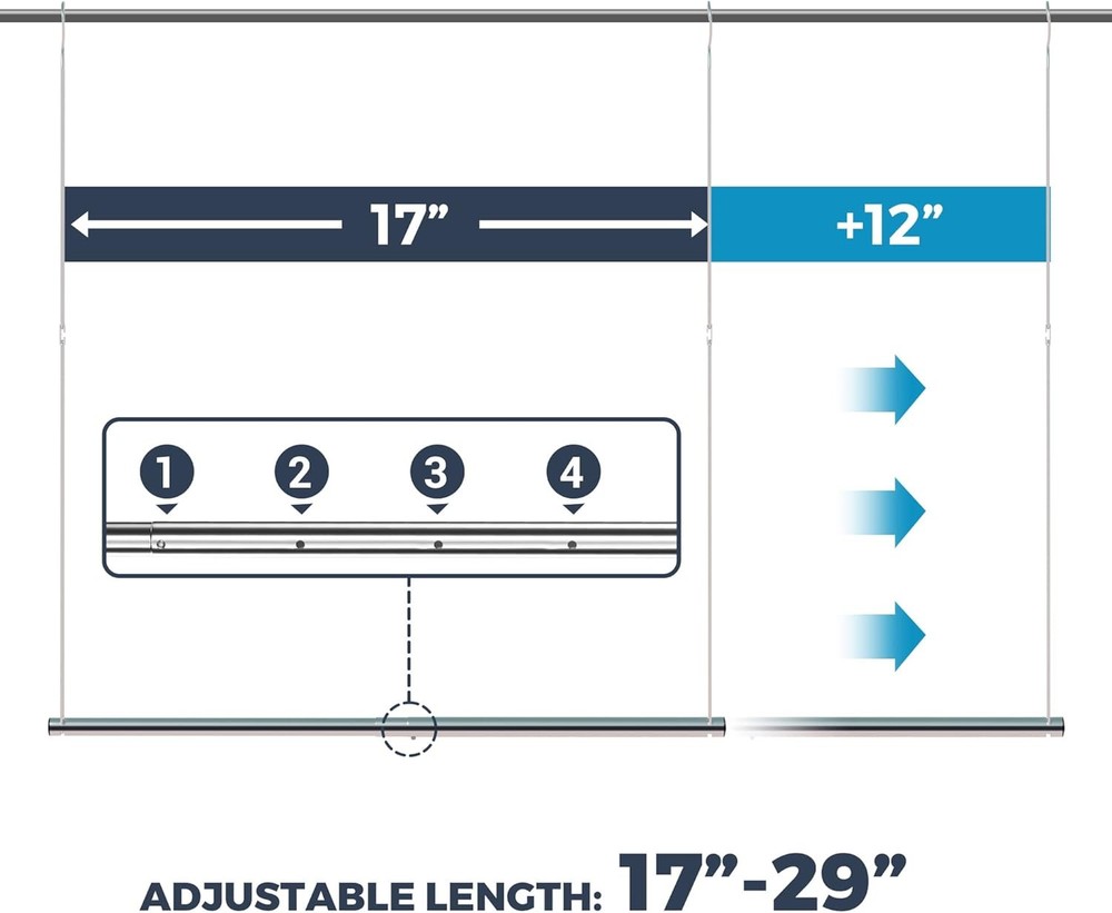 1 Pack Closet Hanging Rod Length & Height Adjustable Closet Rod Space Saving