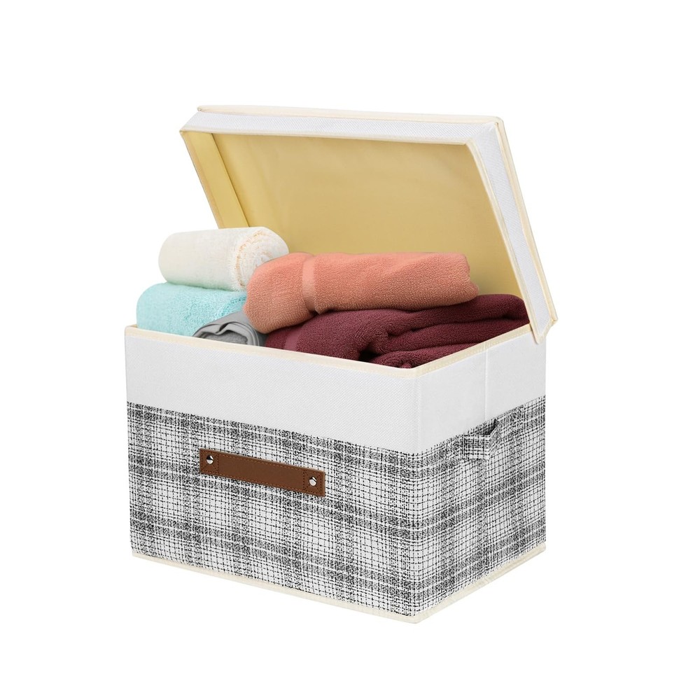 TYEERS Collapsible Storage Bins with Lids, Patchwork Design, Washable, Fabric...