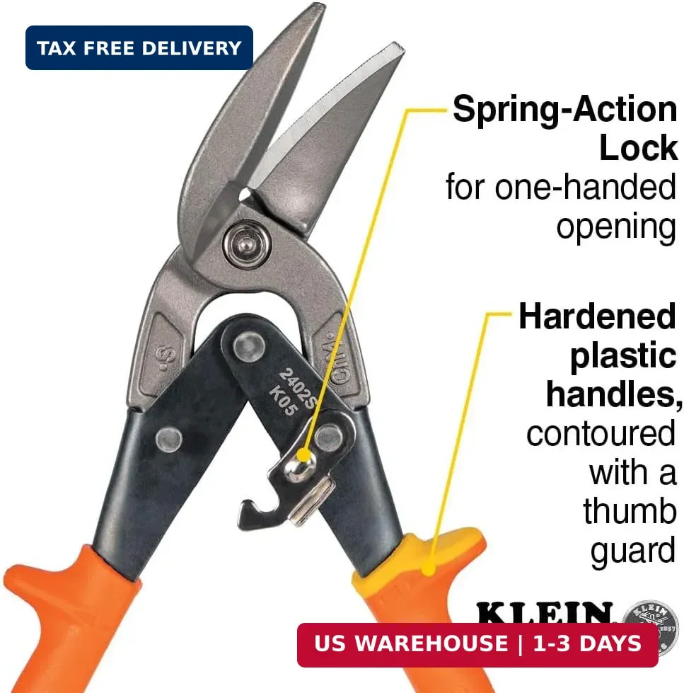 Klein Tools 2402S Straight-Cutting Offset Snips, Aviation Tin Snips with Forged