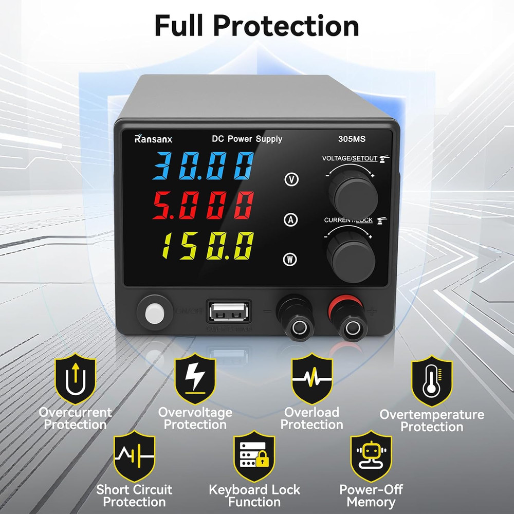 DC Power Supply Variable 30V 5A Adjustable DC Regulated Lab Bench Power Supply w