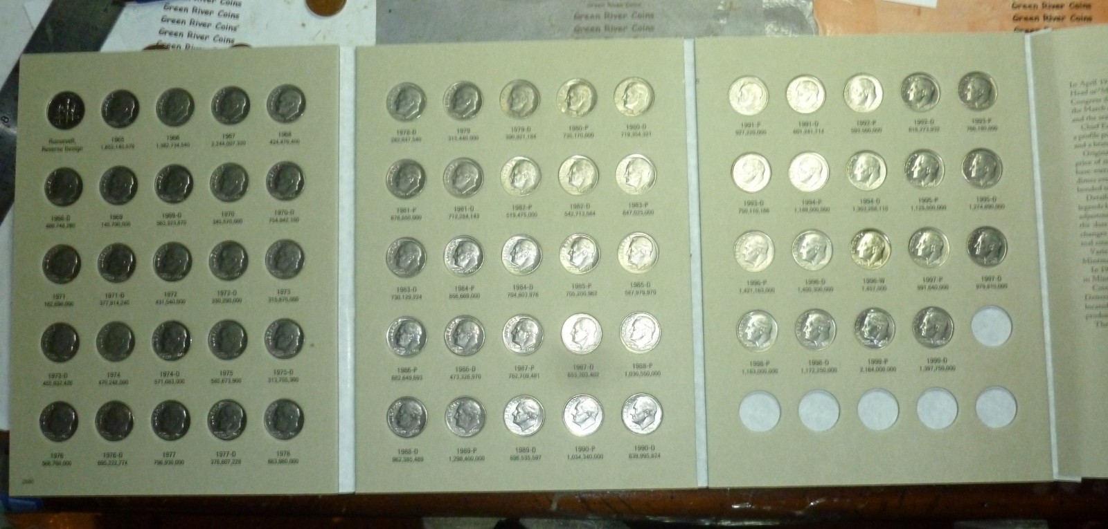 1965 to 1999 Roosevelt Dime Set  coins. #F21-65 COMPLETE