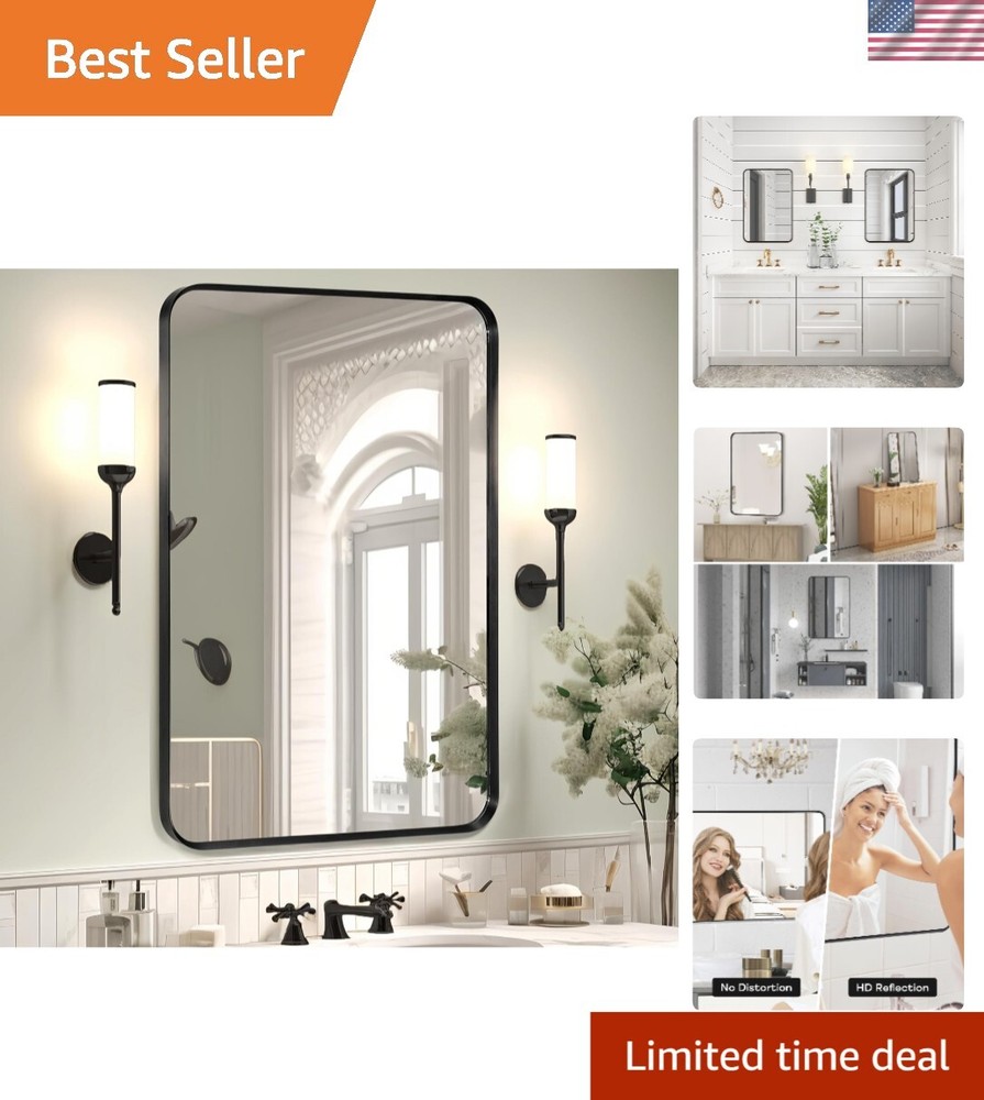 Stylish 24"x36" Rectangular Wall Mirror with Shatterproof Glass - Black Frame
