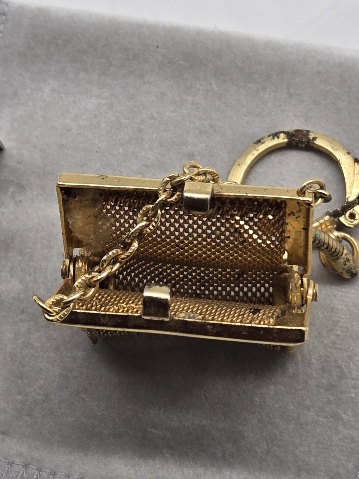 Vintage Florida State Souvenir Mini Mesh Coin Purse Keychain Goldtone Metal