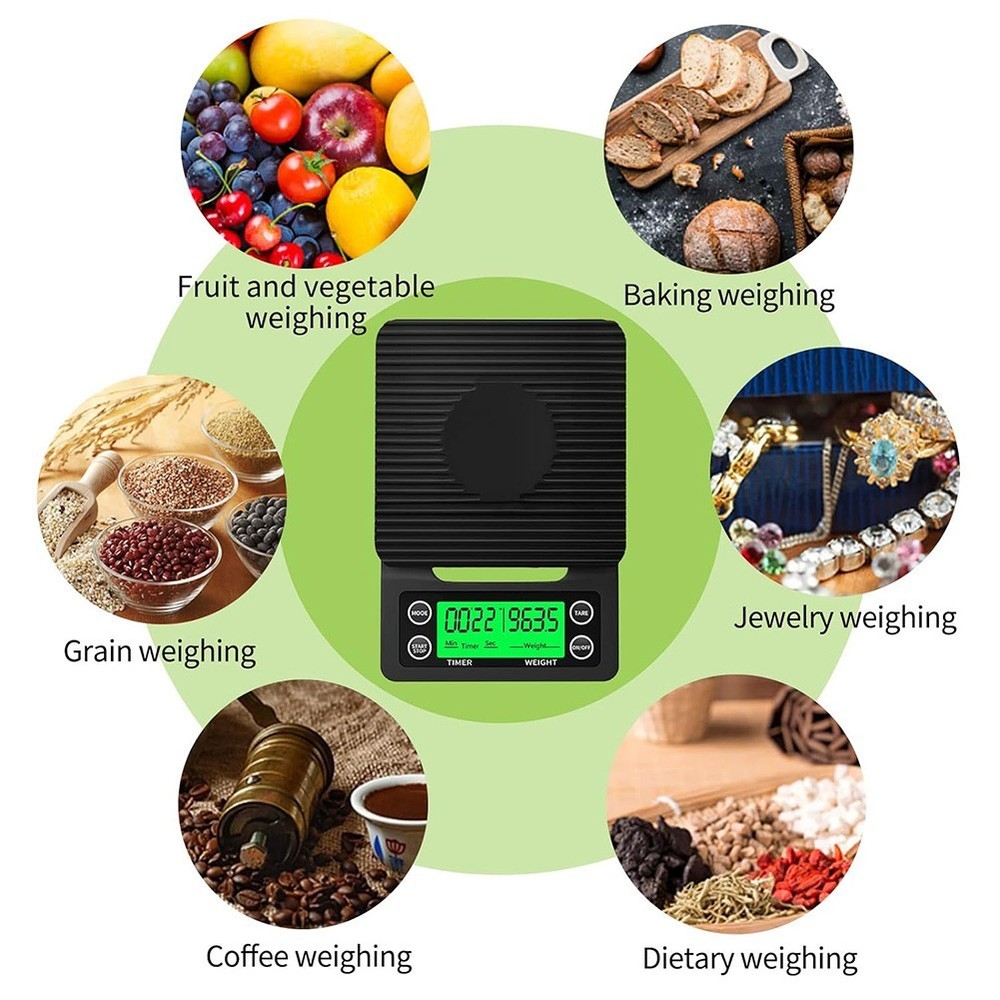 Digital Kitchen Scale 5kg/3kg Coffee Scale with Timer LCD Display High Precision