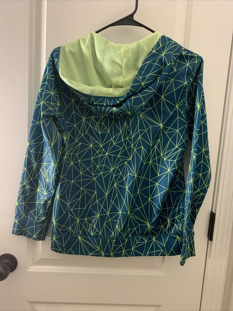 Xersion Boys Full Zip Jacket Spider Web Pattern Size L 14/16 Blue Green