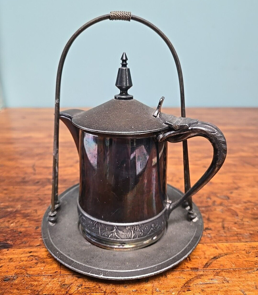 Antique Meriden Silverplate Jug Pitcher and Stand With Handle