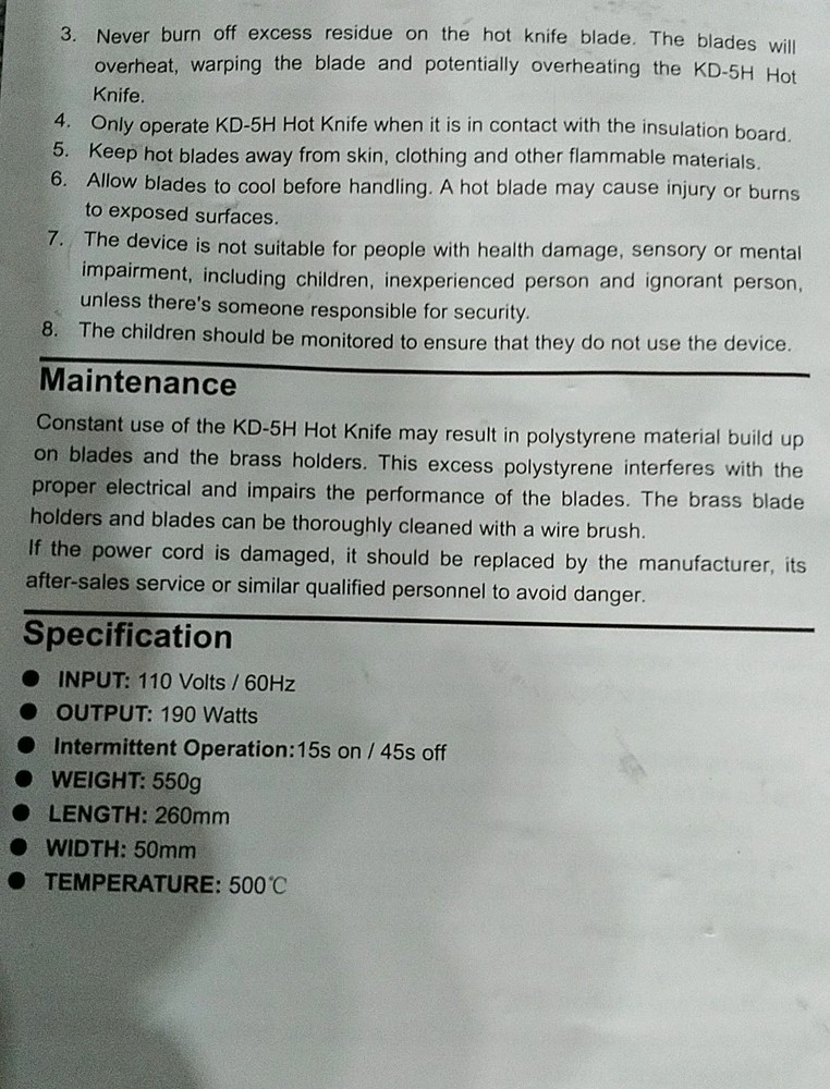 VD-190 HOT KNIFE CUTTER