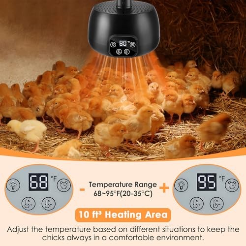 Chicken Coop Heater with LED Lighting, Adjustable Temperature, Timer & 1