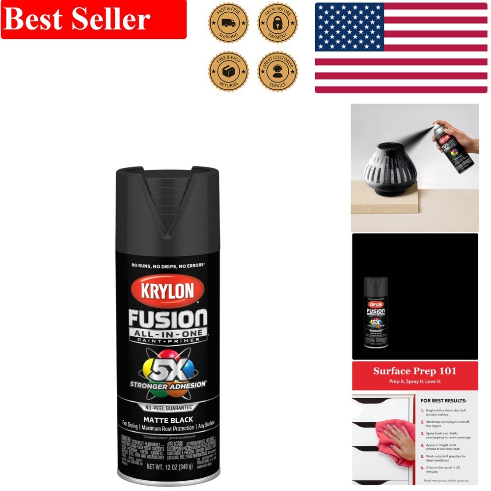 Fast-Drying Matte Black Spray Paint - 12 oz Rust Resistant for Multiple Surfaces