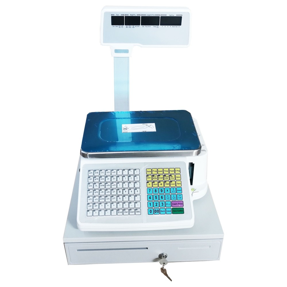4-windows Display Electronic Scale with Cash Box Heat Sensitive Label Printer