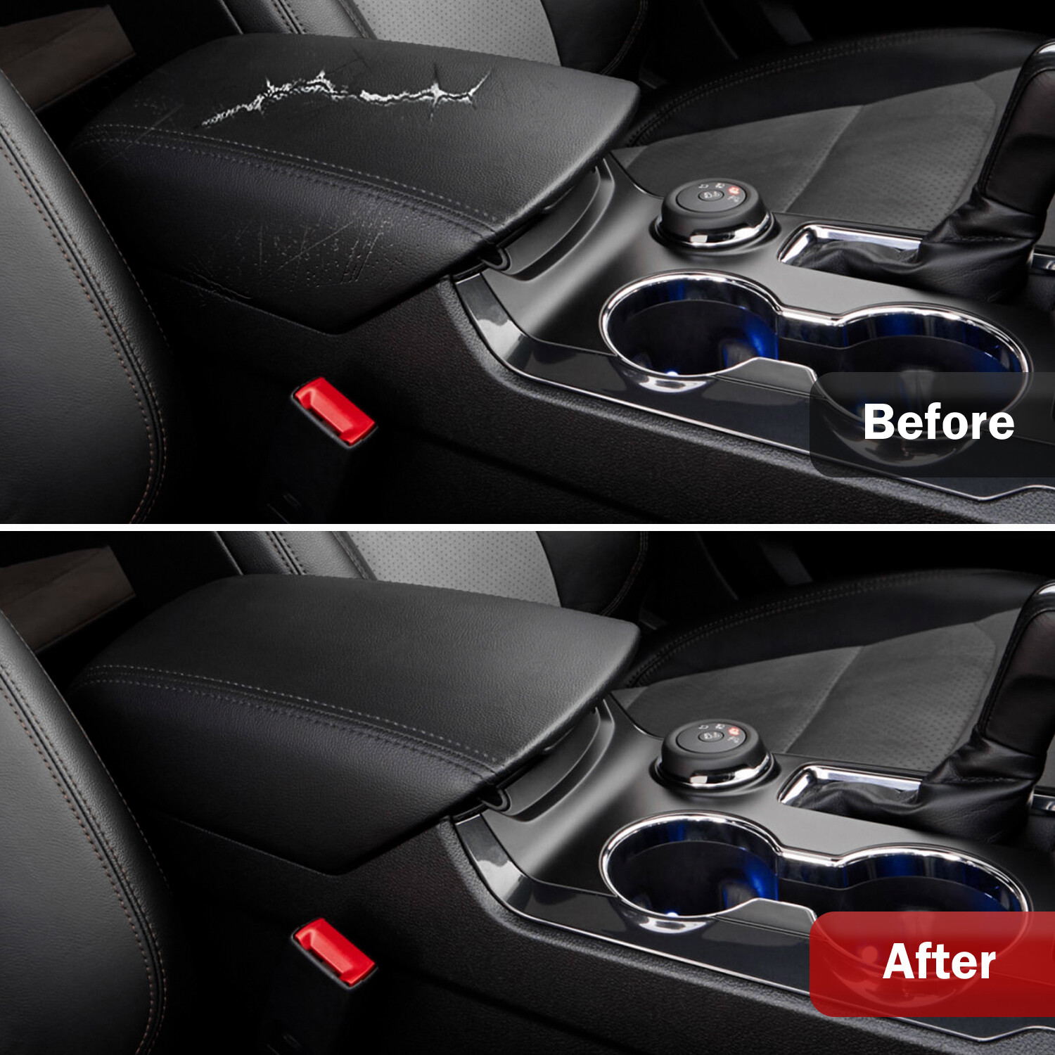 Fits 2011-2019 Ford Explorer Center Console Lid Armrest Leather Cover Trim Black