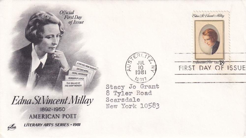 STAMP US SCOTT 1926 "Edna St. Vincent Millay" 18 CENT 1981 FDC - C