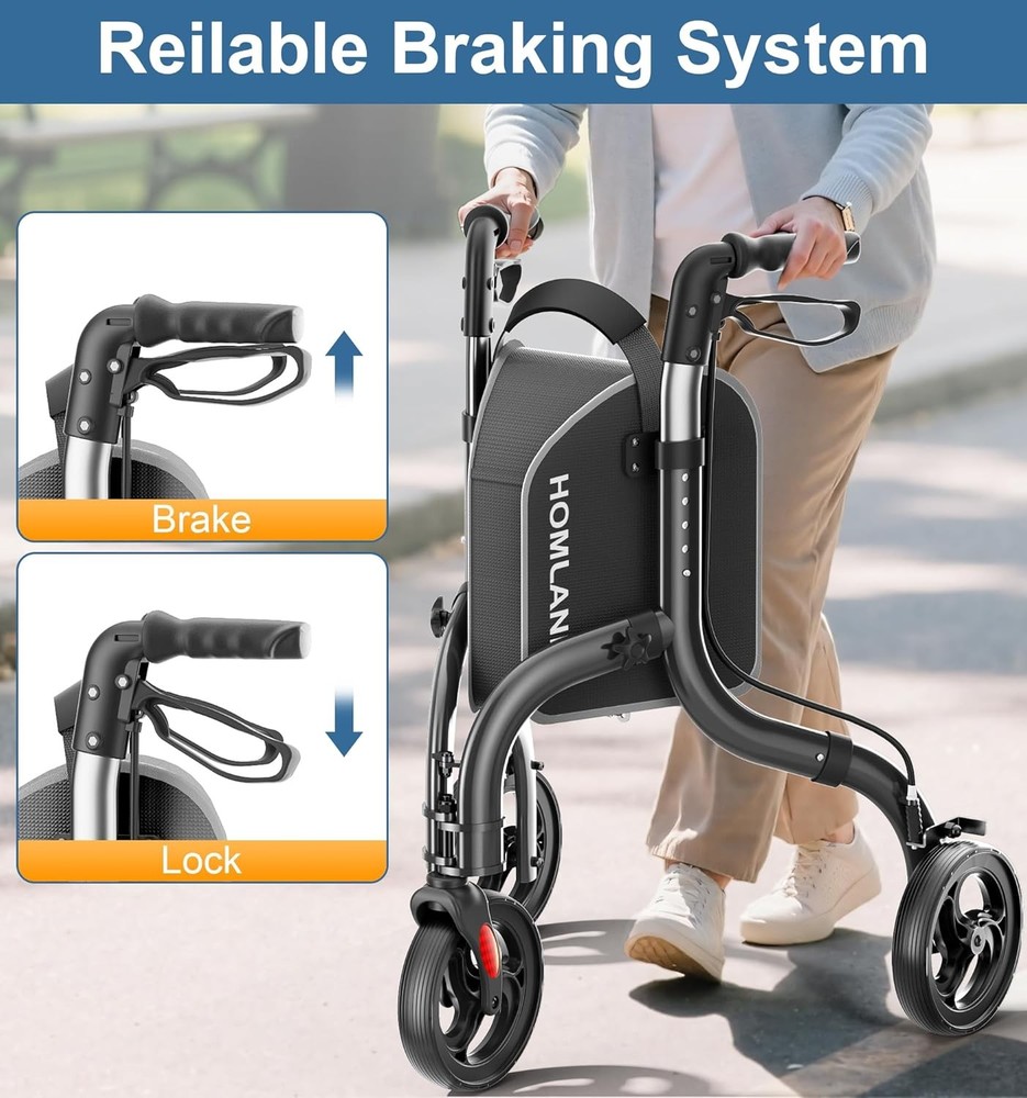 Three Wheel Walker Foldable Aluminum Adjustable Compact Mobility Aid