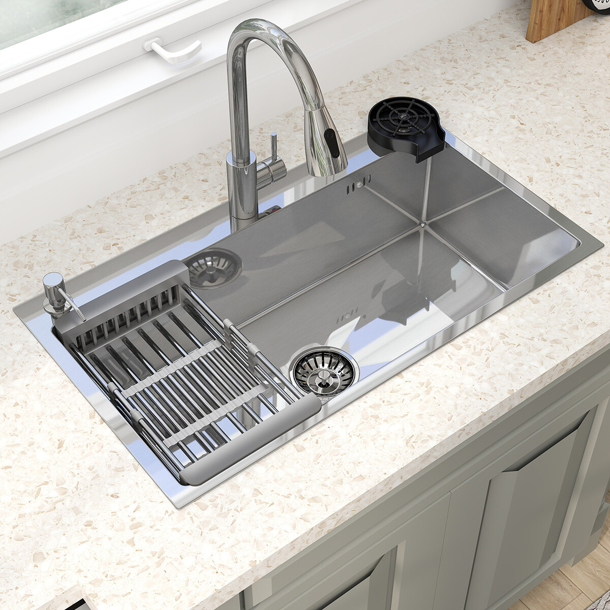 Kitchen Sink Drop In Stainless Steel Single Bowl Top Mount w/ Faucet 28"/30"/32"