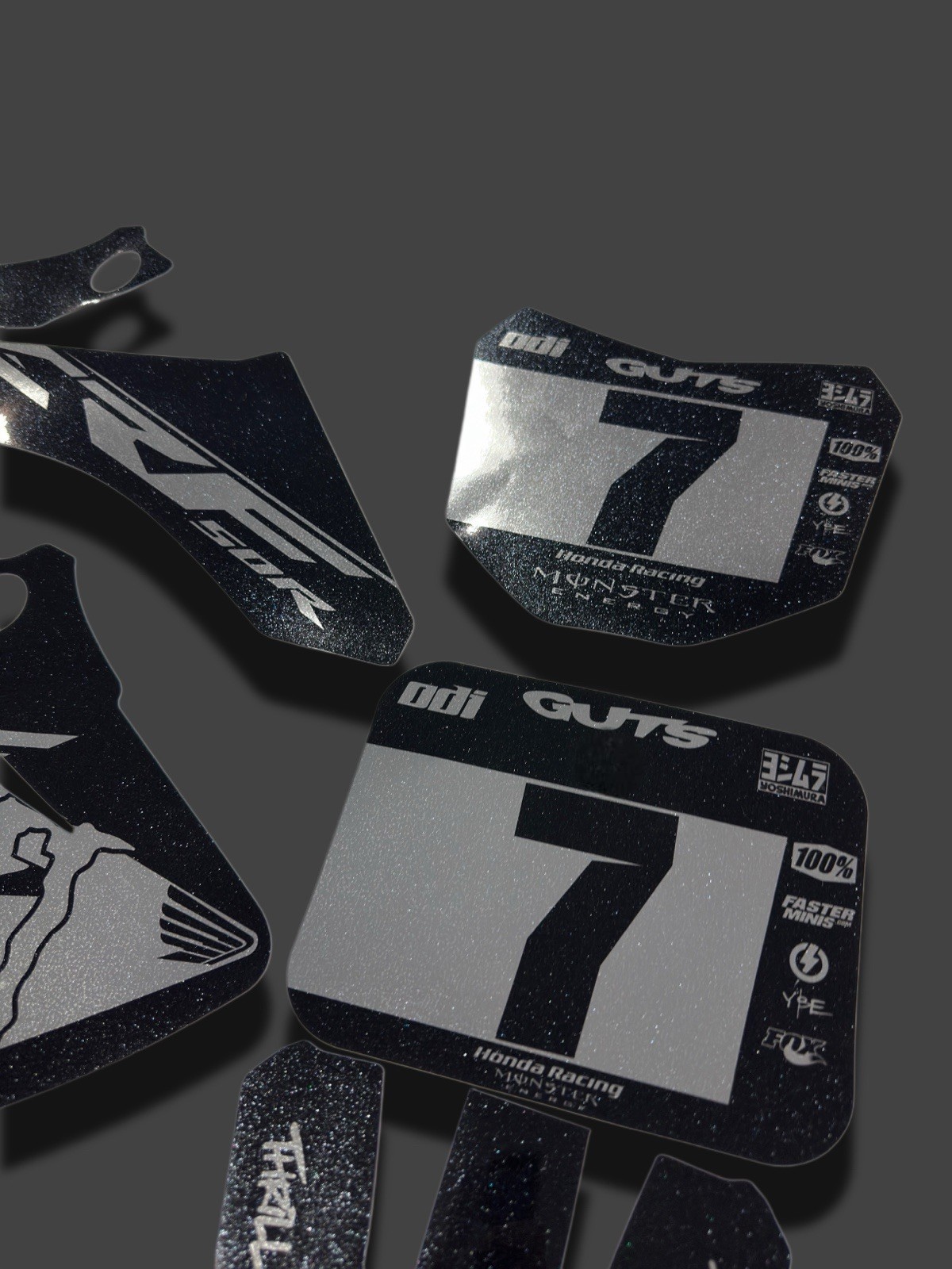 HONDA CRF50 GRAPHICS KIT DECALS THICK & HIGH GLOSS (CHROME WITH SPARKLE FINISH)