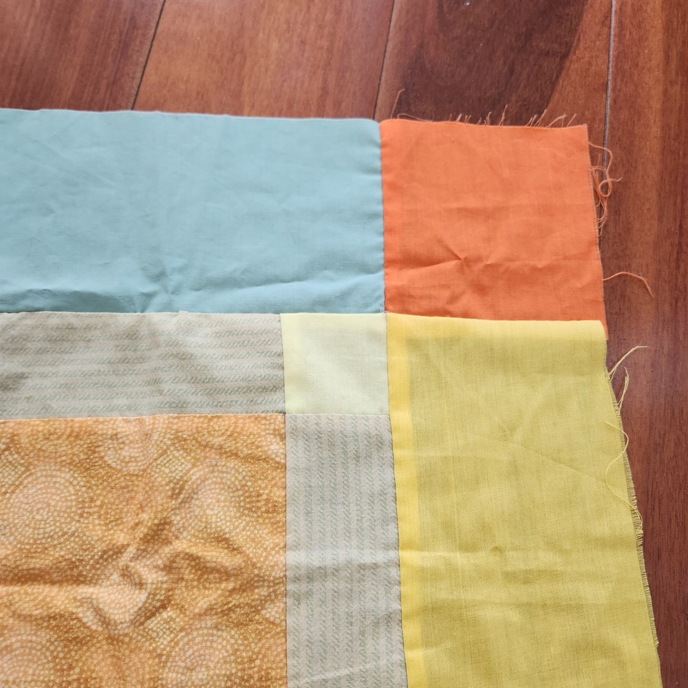 Patchwork Throw Pillow Square Block Quilt Front Yellow Blue Orange Green ~ 18x18