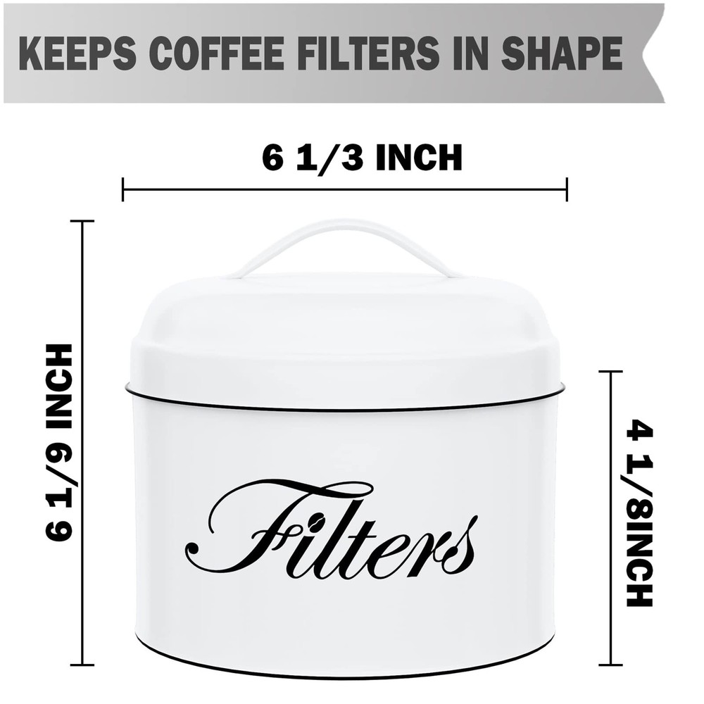 Coffee Filter Holder, White Basket Coffee Filter Storage with Lid, Round Coff...