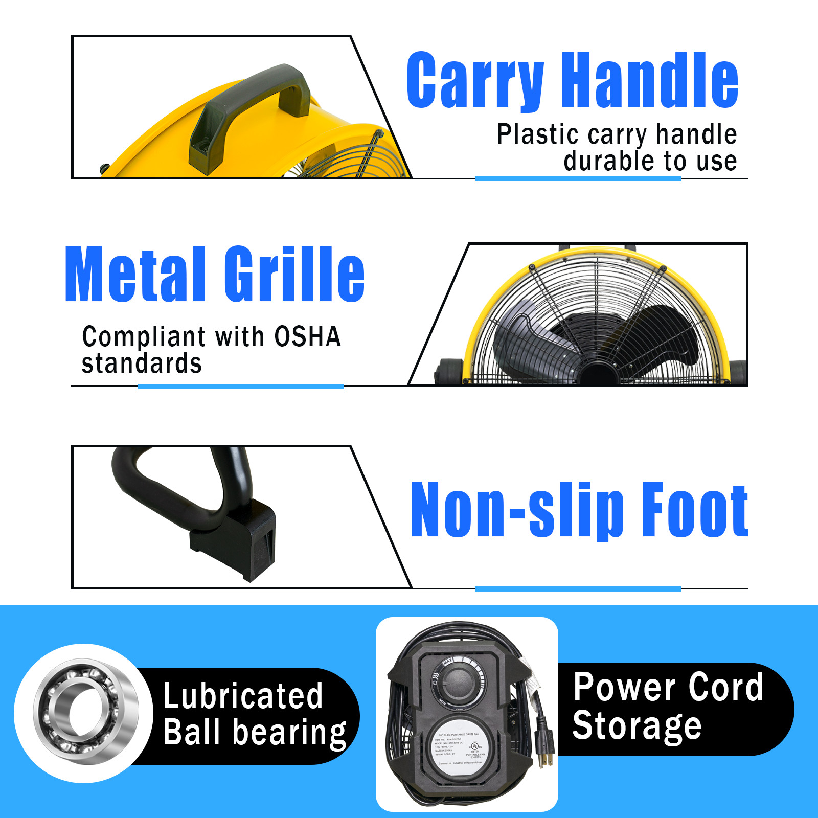 20" 6000 CFM Heavy Duty High Velocity Barrel Floor Drum Fan w DC Brushless Motor