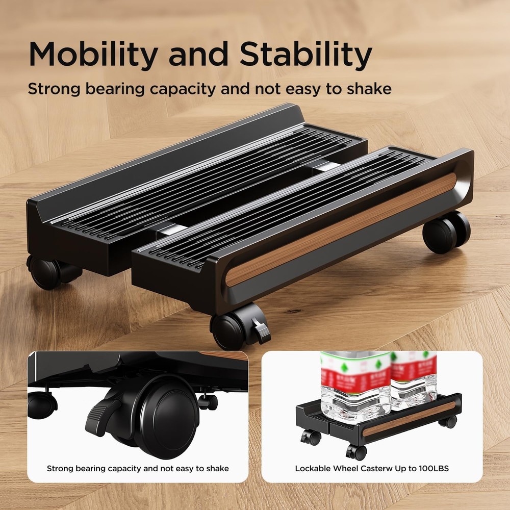 Adjustable Mobile CPU Stand,Ventilated PC stand for floor, Computer Black