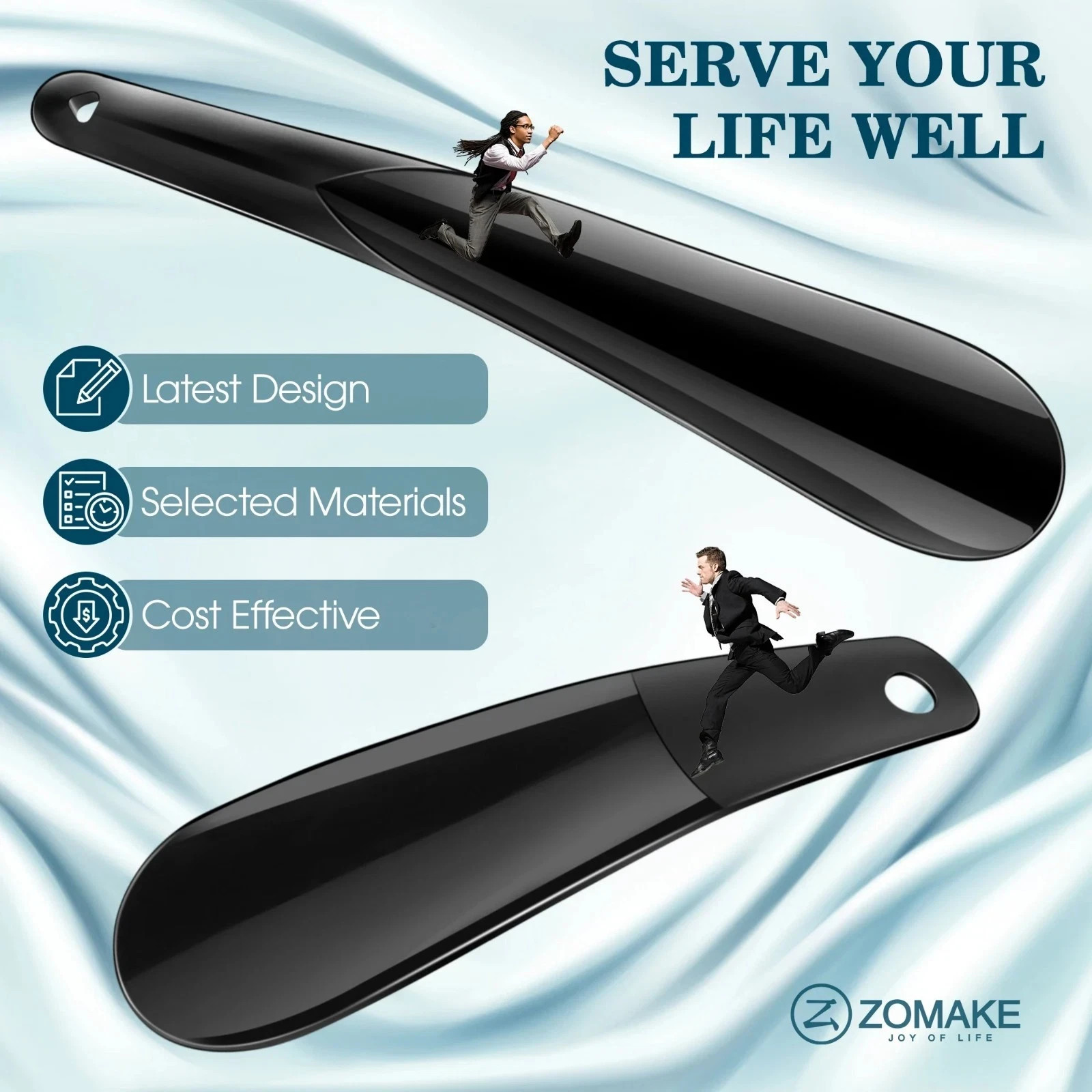 2x Black Plastic Shoe String Shoe Horn Lightweight Prevent Damage