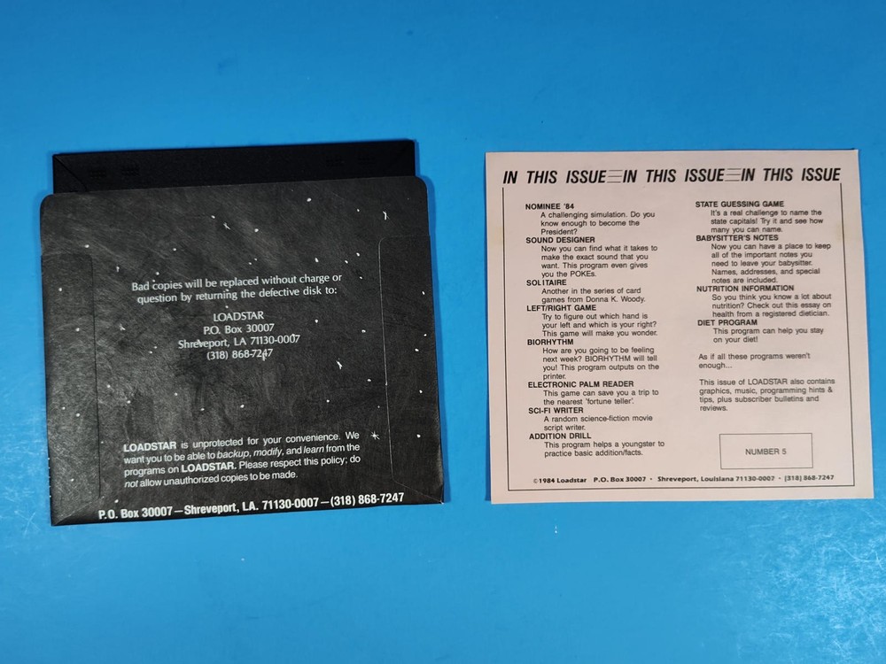 LOADSTAR Issue #5 Disk 1984 for Commodore 64 C64 HTF Rare Tested